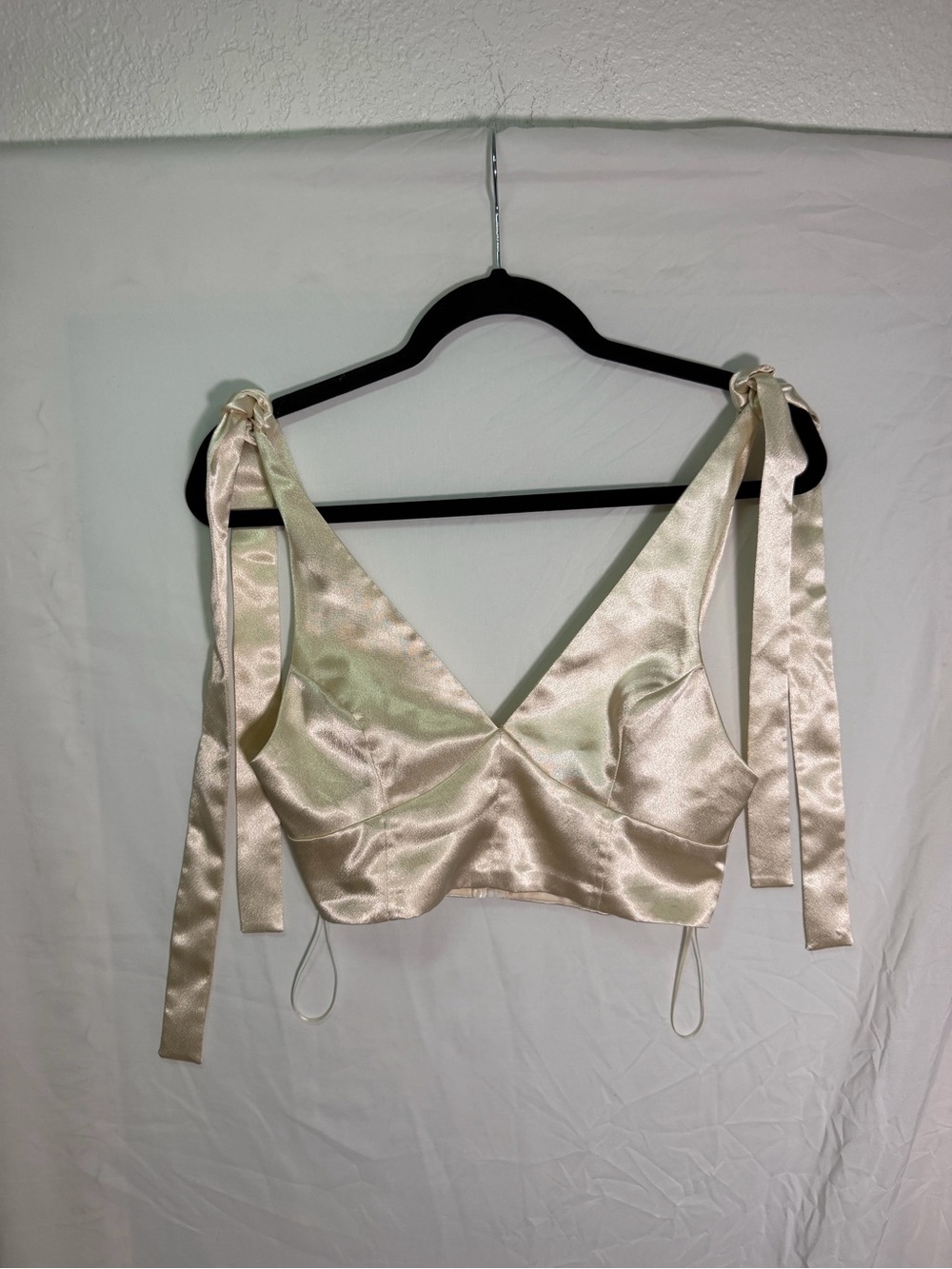 Nasty Gal Satin Tie-Shoulder Cropped Bralette in Ivory